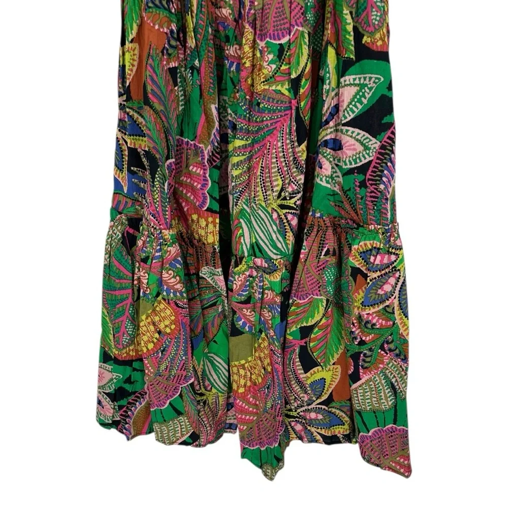 GB Leaf Print V-Neck Tie-Back Tiered Maxi Dress size Juniors Medium NWT Tropical - Picture 8 of 13
